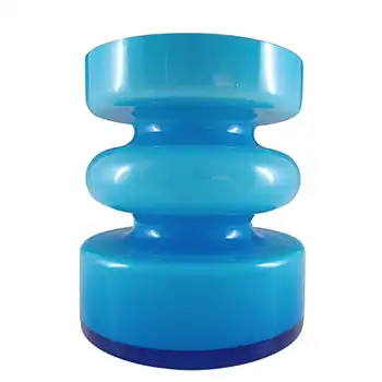 SIGNED Alsterfors Blue Cased Glass Hooped Vase by Per Ström