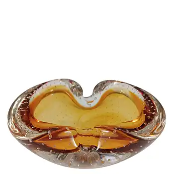 Barbini Murano Orange & Clear Bubble Glass Biomorphic Bowl