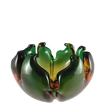 Arte Nuova / Pustetto & Zanetti Murano Green & Amber Glass Ashtray Bowl