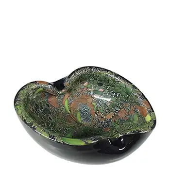 Murano Silver Leaf, Aventurine, Green & Black Glass Bowl