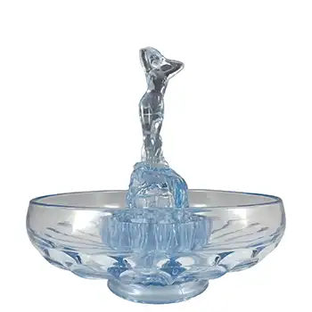Bagley Art Deco Blue Glass 'Andromeda' Nude Lady Figurine & Bowl Set