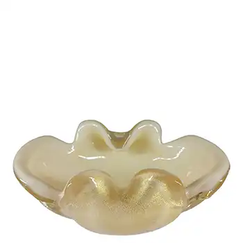 Archimede Seguso Murano Biomorphic Cream Glass Gold Leaf Bowl
