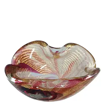 Murano Vintage Dark Red & Gold Leaf Glass Ashtray Bowl