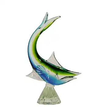 Murano Retro Green & Blue Venetian Glass Fish Sculpture - Labelled