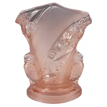 Brockwitz #6925 Art Deco Pink Glass 'Parakeet' Bird Vase