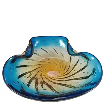 Murano Venetian Blue & Amber Glass Vintage Bubble Bowl