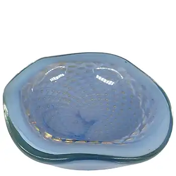 Barbini Murano Large Gold Leaf Biomorphic Blue Glass Bubble Bowl