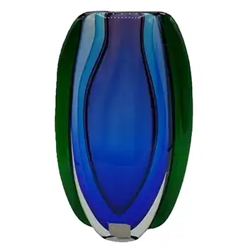 Fifth Avenue Crystal Chinese Blue & Green Sommerso Glass Vase - Labelled