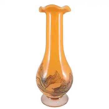 Chinese 'Snowflakes / Lotus Flower' Orange Vase by Dalian Glass Co