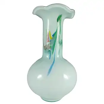 Chinese 'Snowflakes / Lotus Flower' Blue Vase by Dalian Glass Co