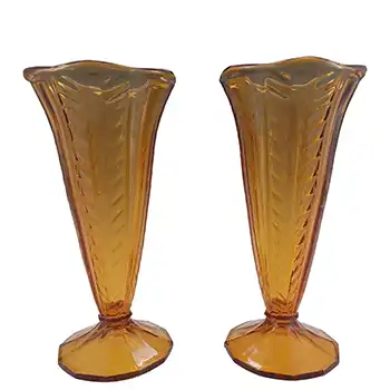 Brockwitz Pair of Art Deco Amber Glass Vases #6917