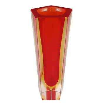 Murano Faceted Red & Amber Sommerso Glass Block Vase