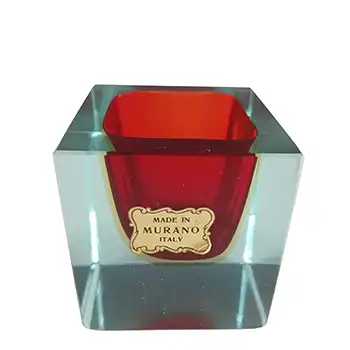 Murano Faceted Red, Amber & Blue Sommerso Glass Block Bowl