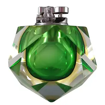 Murano Faceted Green & Amber Sommerso Glass Block Lighter