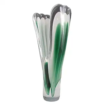 SIGNED Large Flygsfors Coquille Green Glass Vase by Paul Kedelv