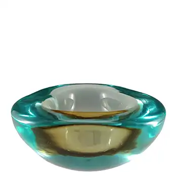 Archimede Seguso Murano Green & Blue Sommerso Glass Geode Bowl
