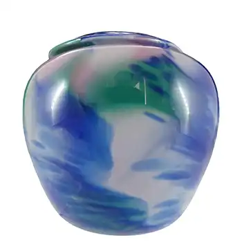 LABELLED Guernsey Island Studio Blue, Green & Pink Glass Vase