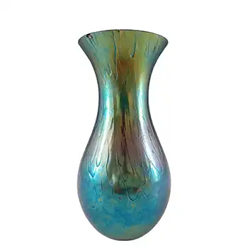Heron Glass British Vintage Oily Iridescent Blue Vase