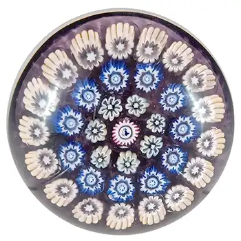 LABELLED John Deacons Purple Glass Millefiori Bird Paperweight