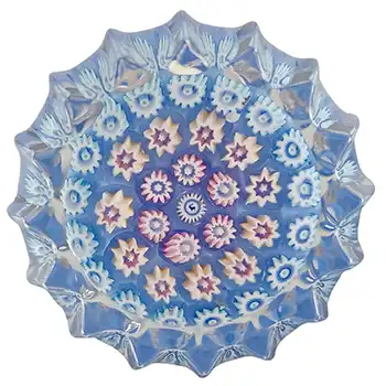 LABELLED John Deacons Blue Glass Millefiori Stag Star Paperweight