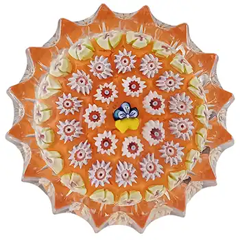 LABELLED John Deacons Orange Glass Millefiori Star Paperweight