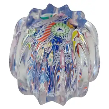 LABELLED John Deacons Blue Glass Lattice Scramble Star Paperweight