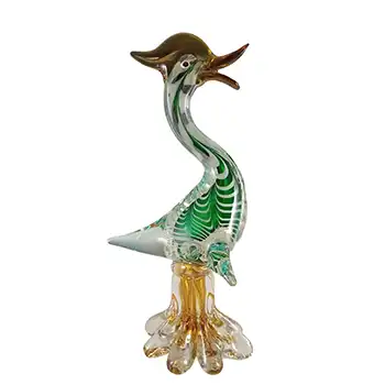 JICO Murano Large Metallic Green Striped Glass Bird Sculpture