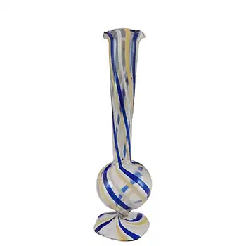 Vintage Blue, White & Yellow Striped Lampworked Glass Vase