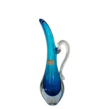 Mandruzzato Murano Blue & Clear Sommerso Glass Vase / Jug - Labelled