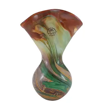 Mtarfa Brown & Green Marbled Glass Vase - Signed