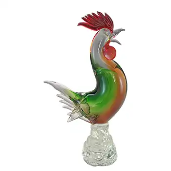 Murano Green, Amber & Red Glass Cockerel Sculpture - Labelled