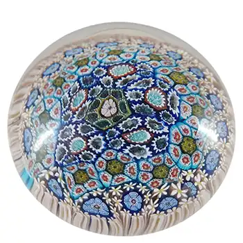 Murano Vintage ALT / 3 Fiori Millefiori Glass Paperweight