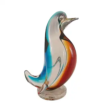 Murano Amber & Blue Venetian Glass Penguin Bird Figurine