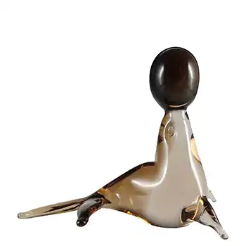 V. Nason & Co Murano Brown Glass Seal with Ball Sculpture