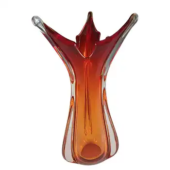 Murano Red & Orange Cased Glass Organic Vintage Vase