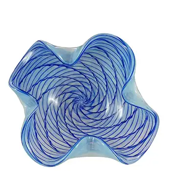 Murano Vintage Blue & Opalescent White Venetian Glass Bowl