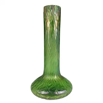 Art Nouveau 1890's Bohemian Iridescent Green Glass Vase