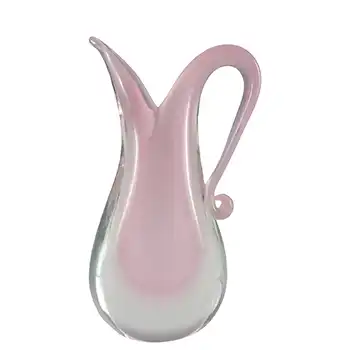 SIGNED Oball Murano Pink & White Sommerso Glass Vase