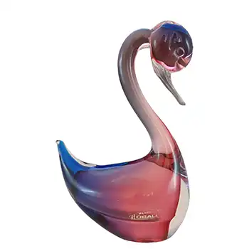 Oball Murano Pink & Blue Cased Glass Swan Sculpture - Labelled
