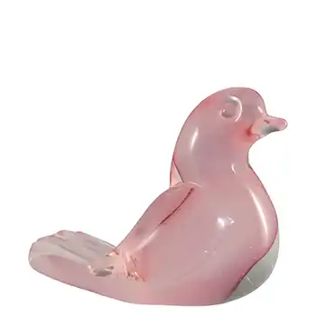 LABELLED Oball Murano Pink Cased Glass Bird Sculpture