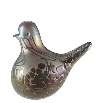 SIGNED Phoenician Glass Purple Iridescent Bird Sculpture