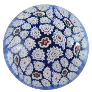 MARKED Murano Vintage ALT Millefiori Blue Glass Paperweight