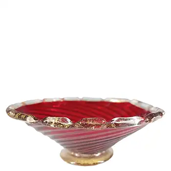 Murano / Venetian 1950's Red Glass & Gold Leaf Footed Bowl