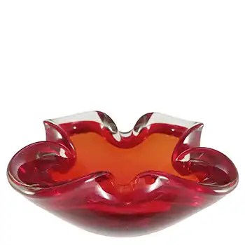 Barbini Murano Red & Clear Glass Vintage Biomorphic Bowl