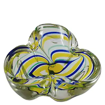 Romanian Blue, Green & Yellow Glass Vintage Ashtray Bowl