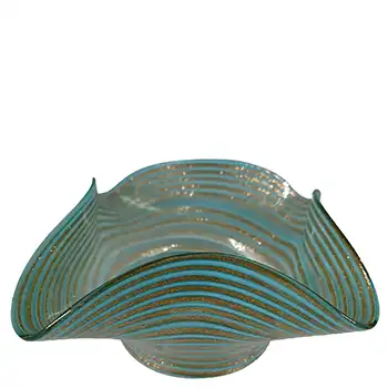 Salviati Murano Copper Aventurine & Blue Filigree Glass Bowl / Dish