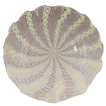 Salviati Murano Zanfirico & Copper Aventurine Yellow Glass Plate