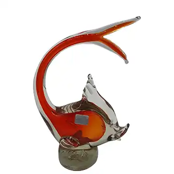 Seguso Dalla Venezia Murano Orange & Clear Venetian Glass Fish Sculpture - Labelled