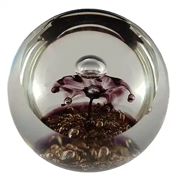 MARKED Selkirk 1984 Purple Glass Flower & Bubbles Paperweight
