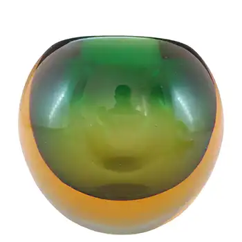 Murano / Venetian Green & Amber Sommerso Glass Globe Vase